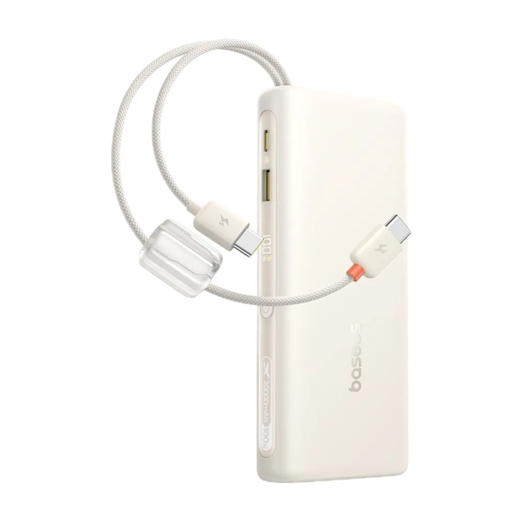 Baseus EnerFill FC41 Digital Display Power Bank 20000mAh 100W power bank 20.000 mAh · 100 W · 2 cabos USB-C embutidos · visor — Titanio Tech