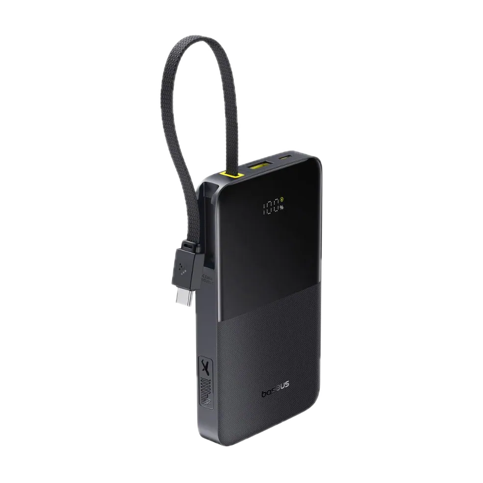Baseus EnerFill FC51 Bipow2 Pro 10000mAh 22.5W power bank 10.000 mAh · 22,5 W · cabo USB-C trançado embutido — Titanio Tech