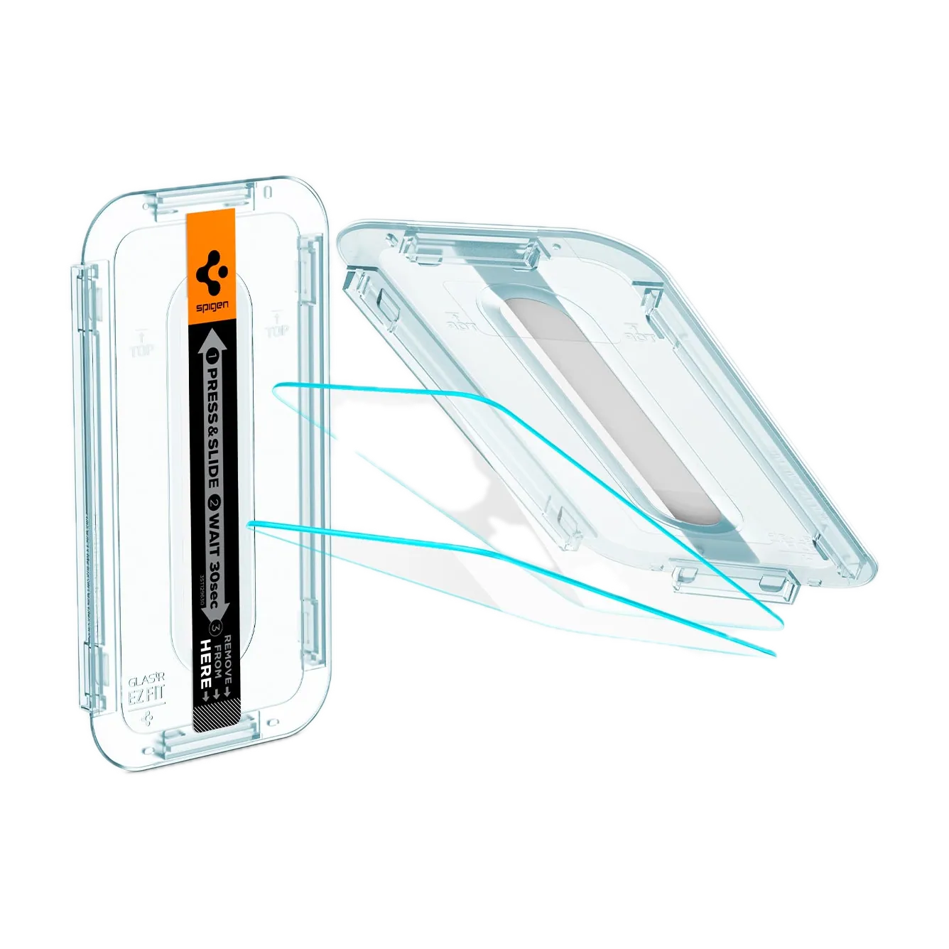 Lámina Spigen GLAS.tR EZ Fit iPhone 16 / 15 para iPhone 16 y 15 · vidrio templado · 2 unidades + aplicador — Titanio Tech