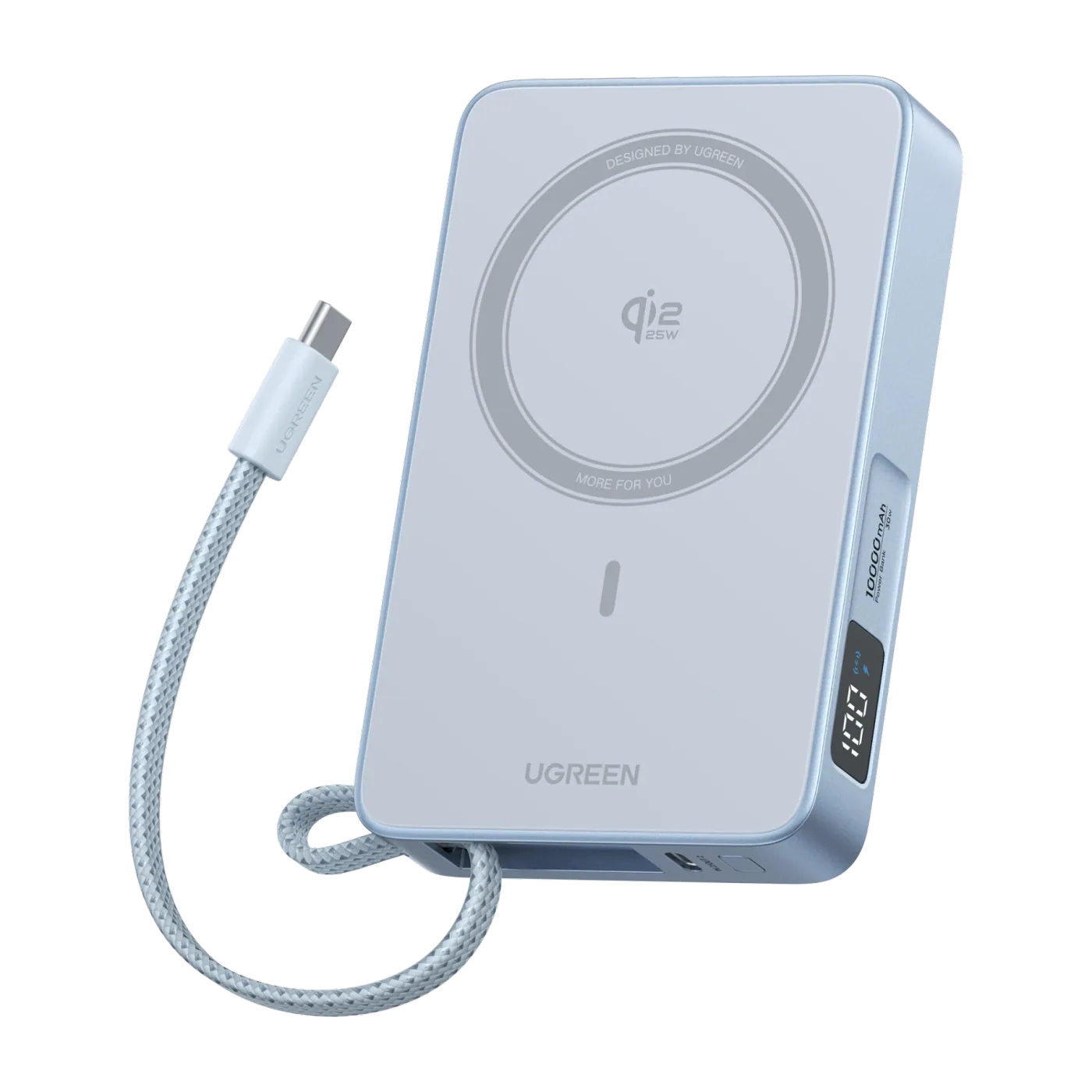 UGREEN MagFlow Magnetic Wireless Power Bank 10000mAh Qi2 25W power bank magnético 10.000 mAh · Qi2.2 25 W · cabo USB-C embutido — Titanio Tech