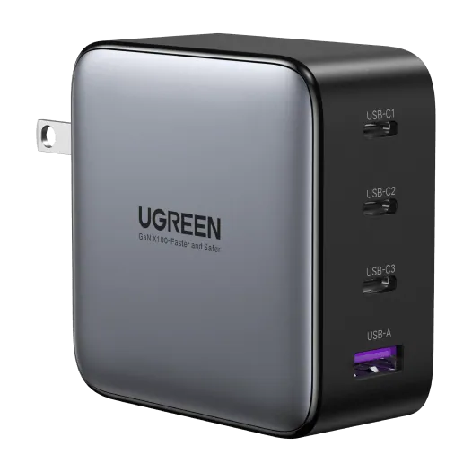 UGREEN Nexode 100W 4-Port Charger cargador de pared 100 W · 3 USB-C + 1 USB-A · GaN — Titanio Tech