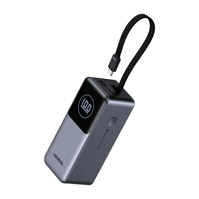 UGREEN Nexode Power Bank 20000mAh 130W (cable USB-C integrado) power bank 20.000 mAh · 130 W · cable USB-C integrado · 3 salidas — Titanio Tech